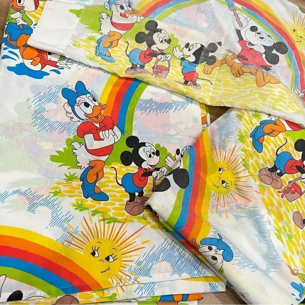 Vintage Disney Mickey Mouse Painting Rainbow Twin Sheet Set